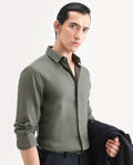 Rare Rabbit Men's Zail Green Cotton Fabric Spread Collar Regular Fit Textured Shirt