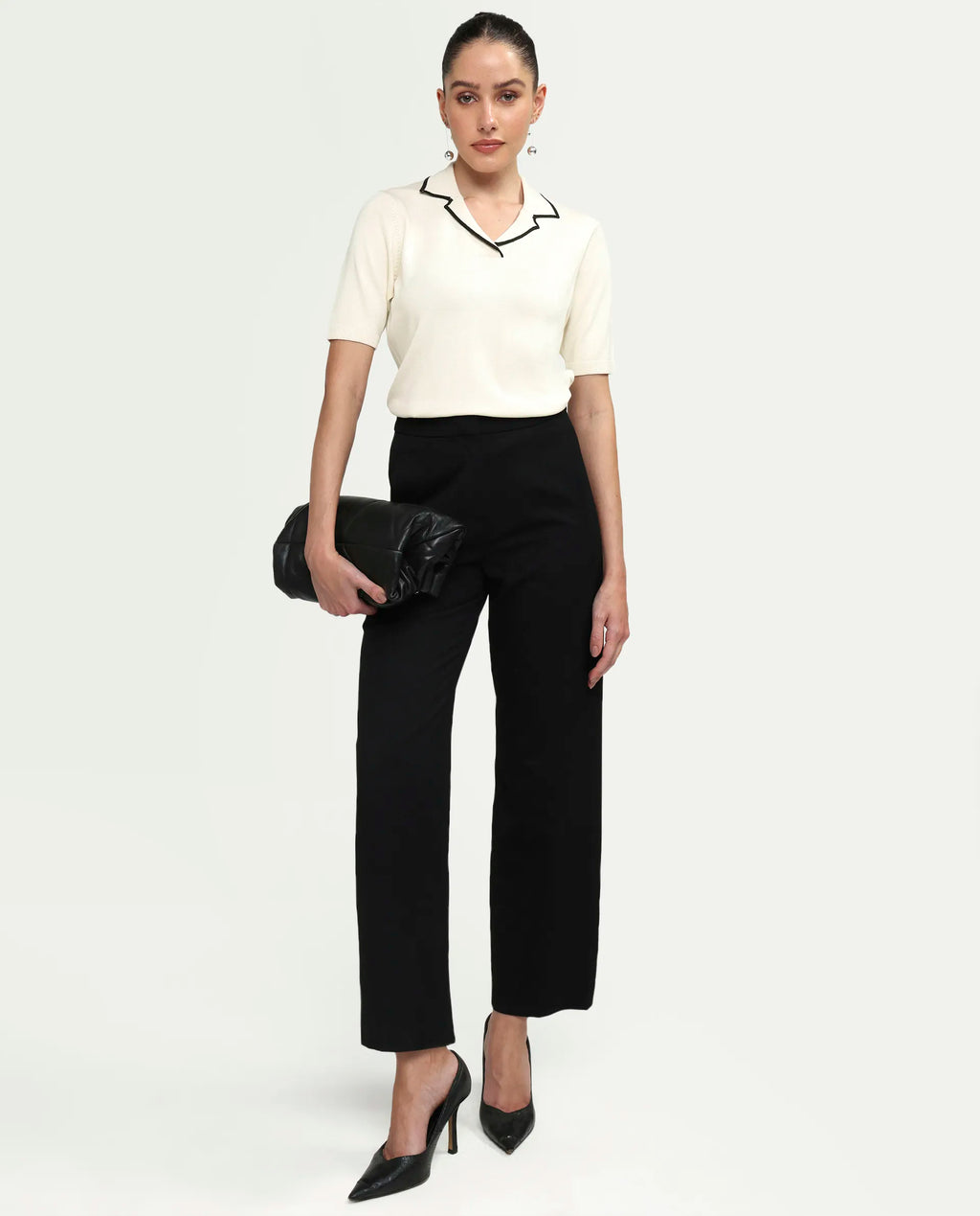 Rareism Women's Syrus Off White Nylon Blend Half Sleeve Jonny Collar Relaxed Fit Plain Polo