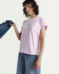 Rareism Women's Bhars Light Pink Cotton Half Sleeve Regular Fit Printed T-Shirt