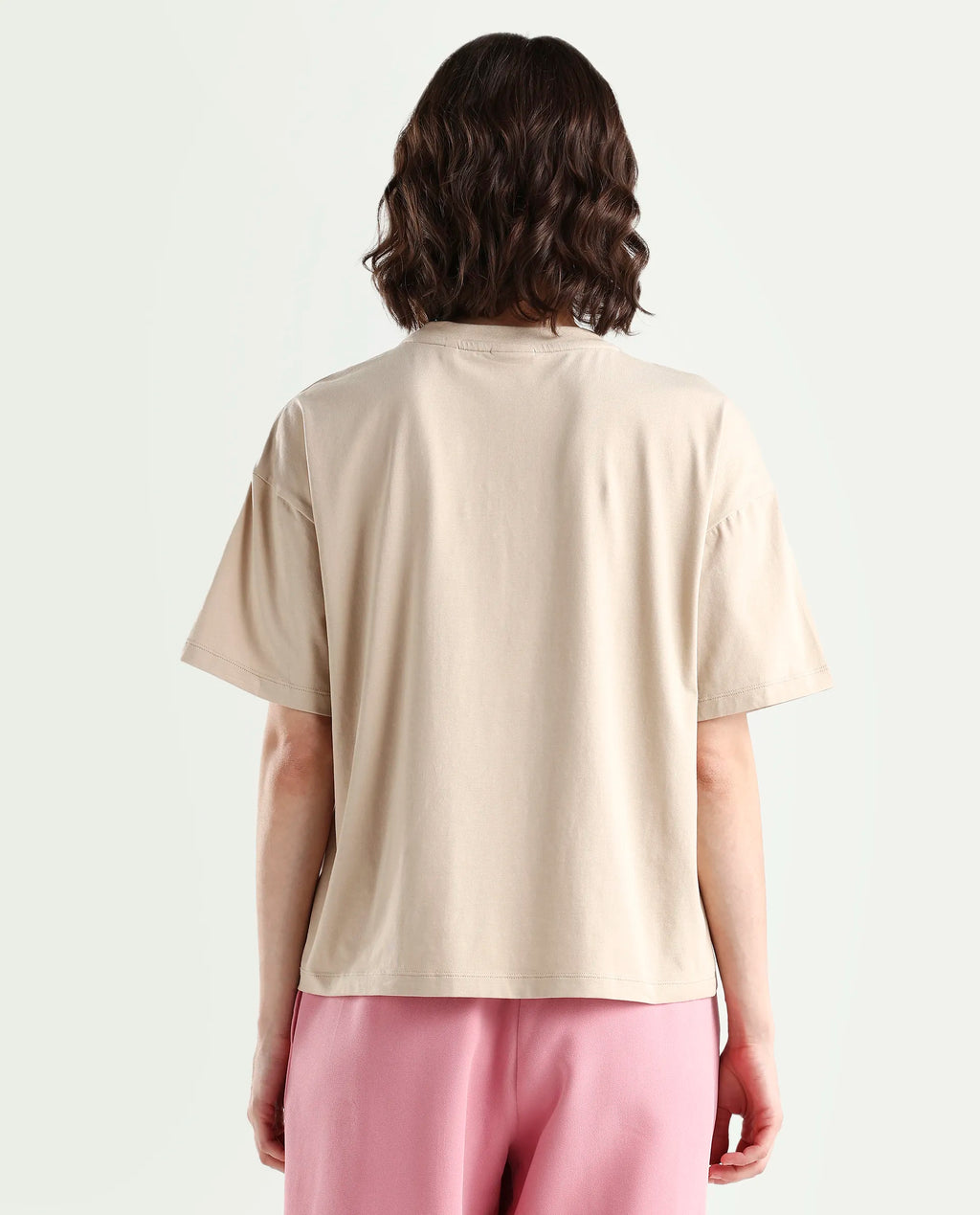 Rareism Women's Zone Beige Cotton Blend Half Sleeve Boxy Floral Print T-Shirt