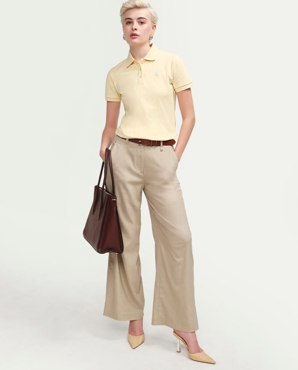 Rareism Women's Zonrad Light Yellow Cotton Blend Half Sleeve Regular Fit Plain Polo