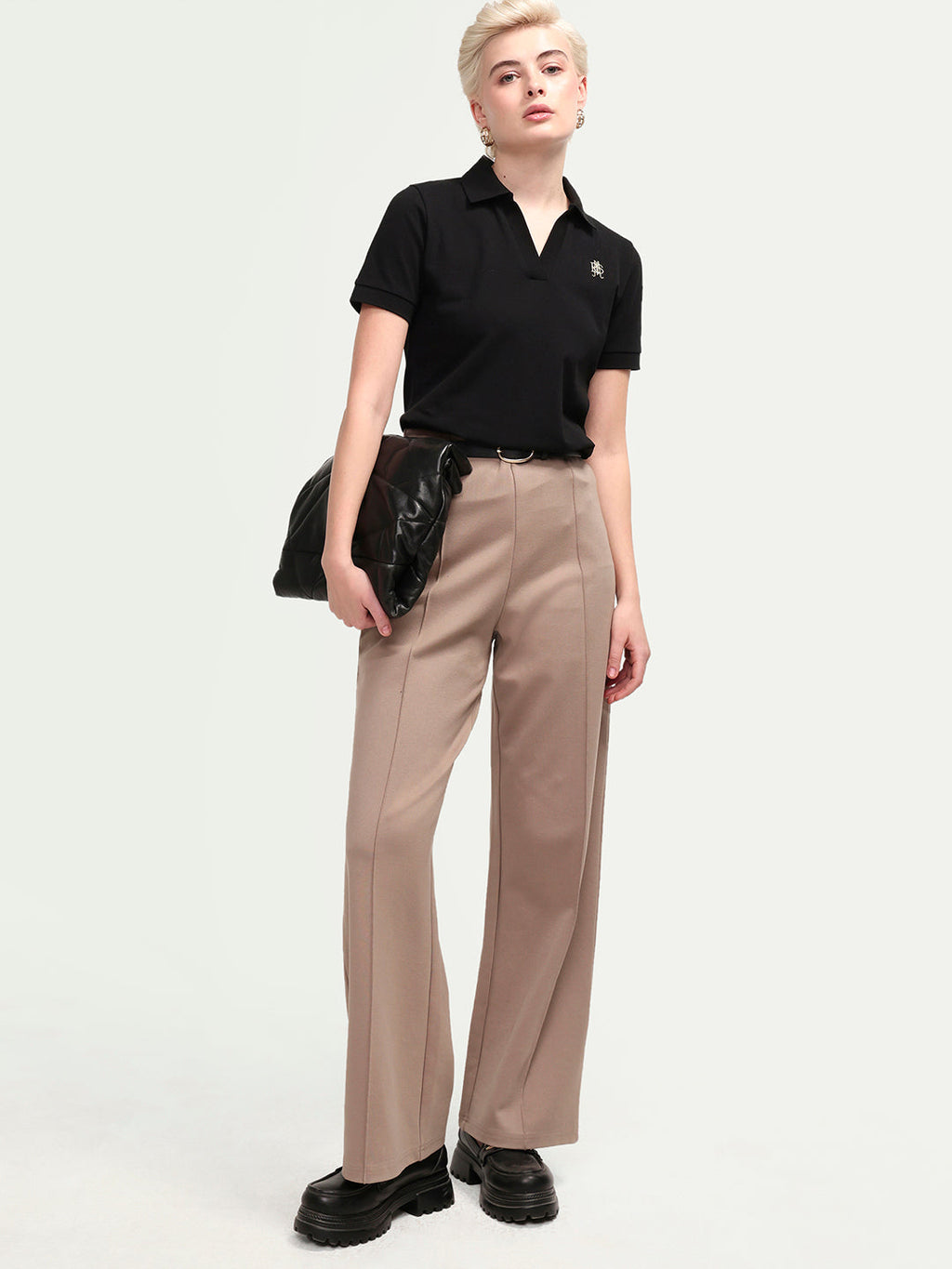 Rareism Women's Zavin Black Cotton Blend Half Sleeve Regular Fit Plain Polo