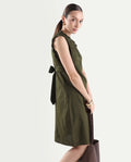 Rareism Women's Adara Olive Cotton Sleeveless A-Line Plain Dress