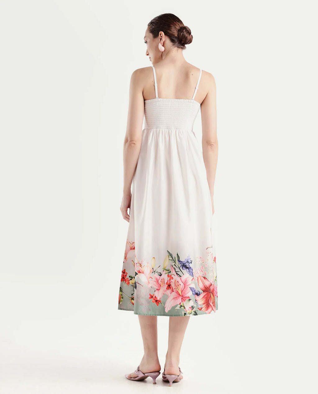 Rareism Women's Agate Off White Cotton Sleeveless Fit And Flare Printed Dress