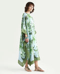 Rareism Women's Amat Light Blue Polyester Full Sleeve Kaftan Floral Print Dress