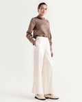 Rareism Women's Anina-B Beige Cotton Blend Flared Plain Trouser