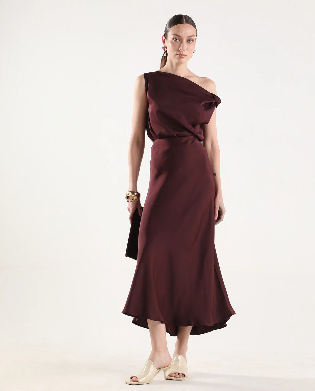 Rareism Women's Aoron-B Maroon Polyester A-Line Plain Skirt