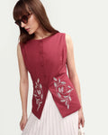 Rareism Women's Apin-T Dusky Red Cotton Sleeveless Regular Fit Plain Top