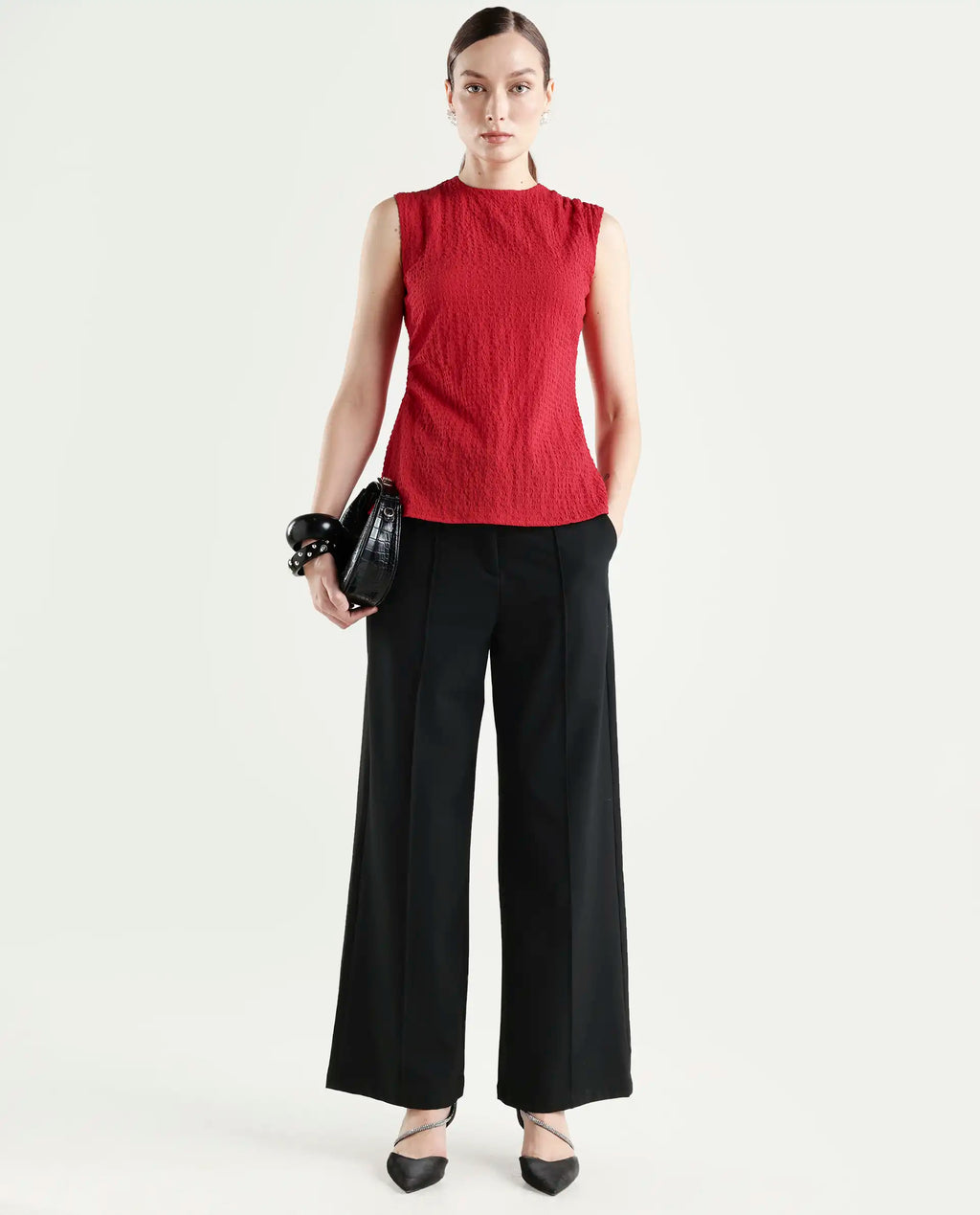 Rareism Women's Arrix Red Polyester Sleeveless Regular Fit Plain Top