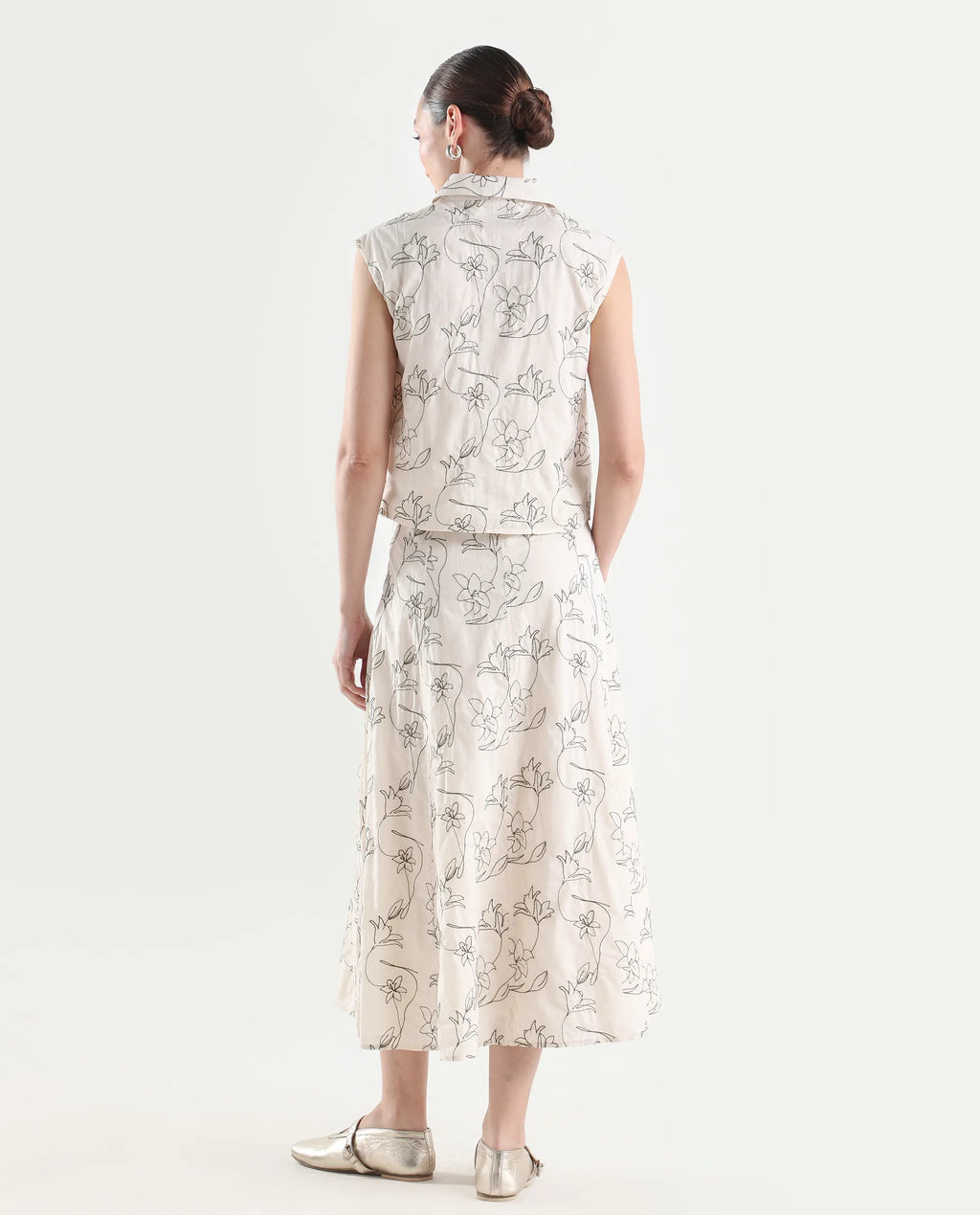 Rareism Women's Ateri-B Beige Cotton A-Line Embroidered Skirt