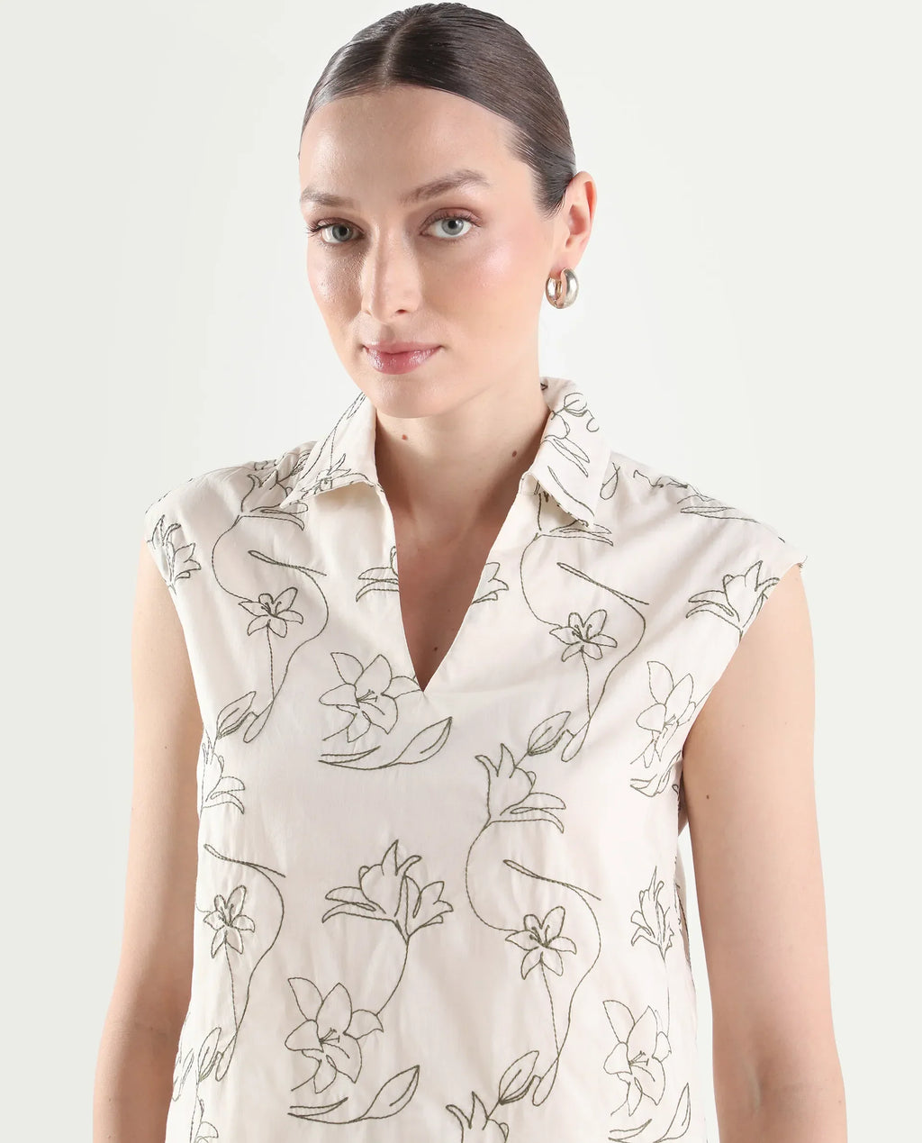 Rareism Women's Ateri-T Beige Cotton Half Sleeve Regular Fit Plain Top
