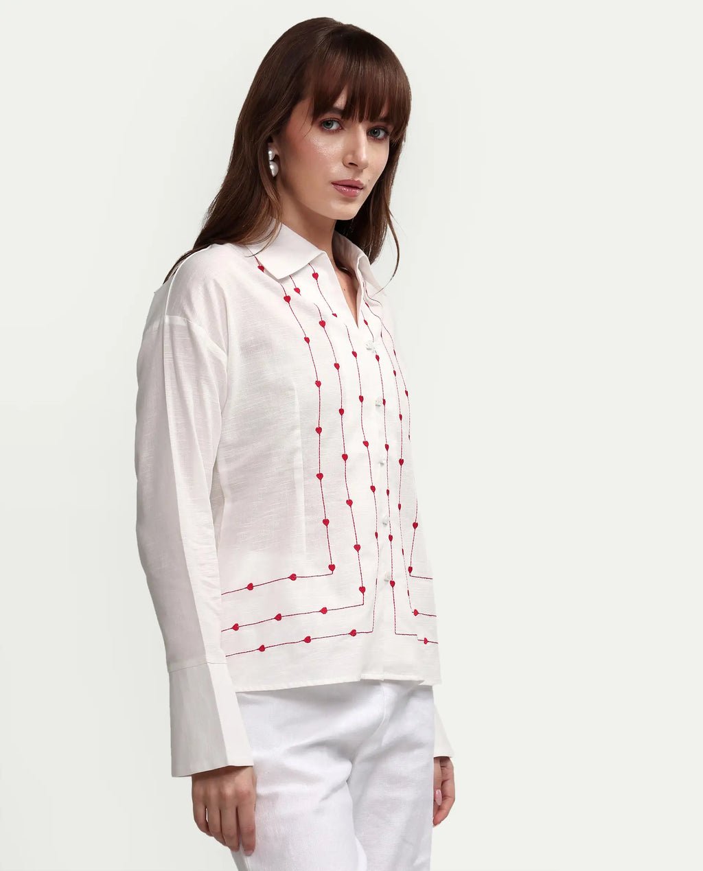 Rareism Women's Atone Off White Cotton Full Sleeve Regular Fit Plain Top