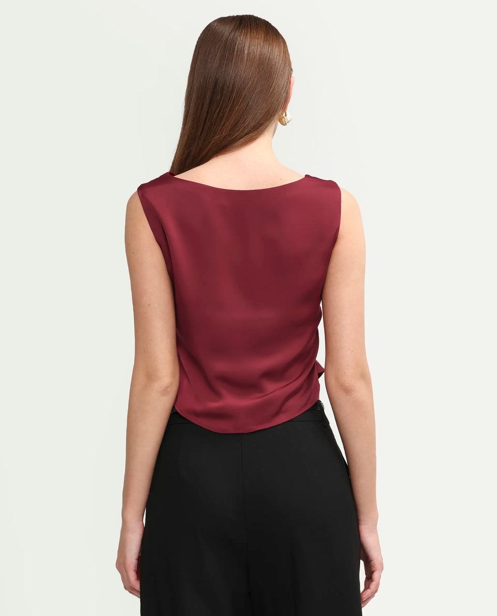 Rareism Women's Avini Dark Red Polyester Sleeveless Fitted Plain Top