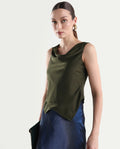 Rareism Women's Avini Olive Polyester Sleeveless Fitted Plain Top