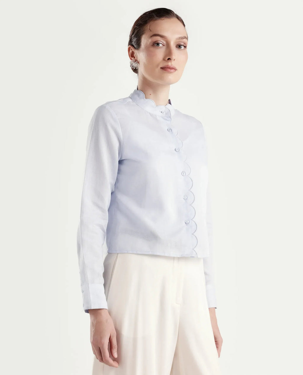 Rareism Women's Azali Light Blue Linen Blend Full Sleeve Regular Fit Plain Shirt