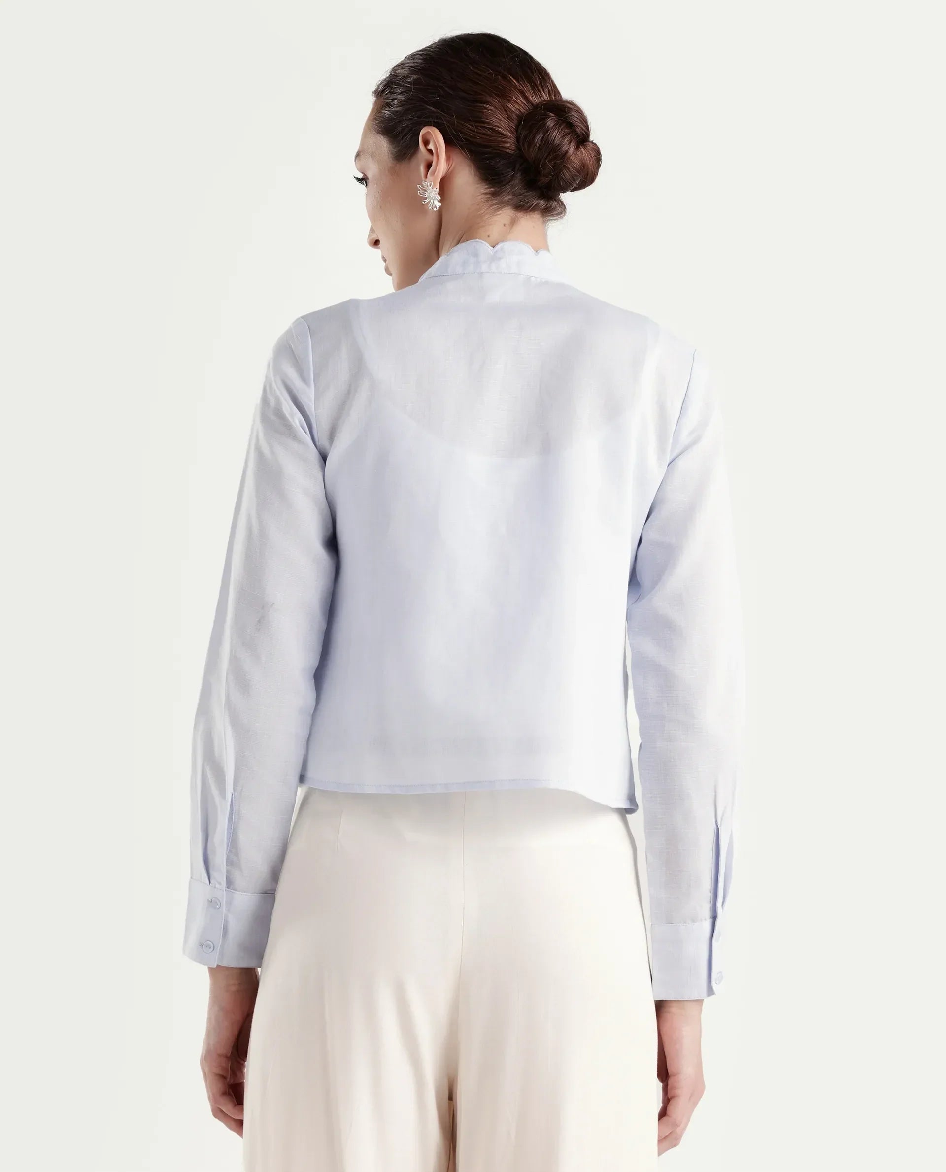 Rareism Women's Azali Light Blue Linen Blend Full Sleeve Regular Fit Plain Shirt