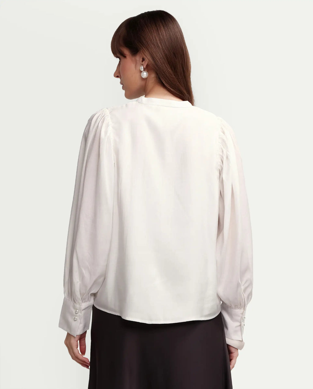Rareism Women's Ceca Off White Viscose Blend Full Sleeve Relaxed Fit Plain Top