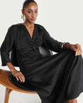 Rareism Women's Cleah Black Polyester 3/4Th Sleeve Flared Plain Dress