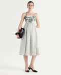 Rareism Women's Clora Off White Polyester Sleeveless Fit And Flare Floral Print Dress