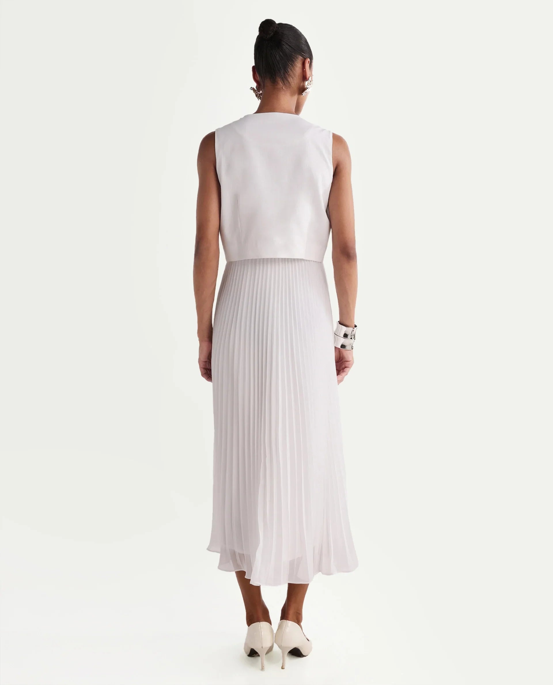 Rareism Women's Mace Off White Cotton Blend Sleeveless V-Neck A-Line Dress