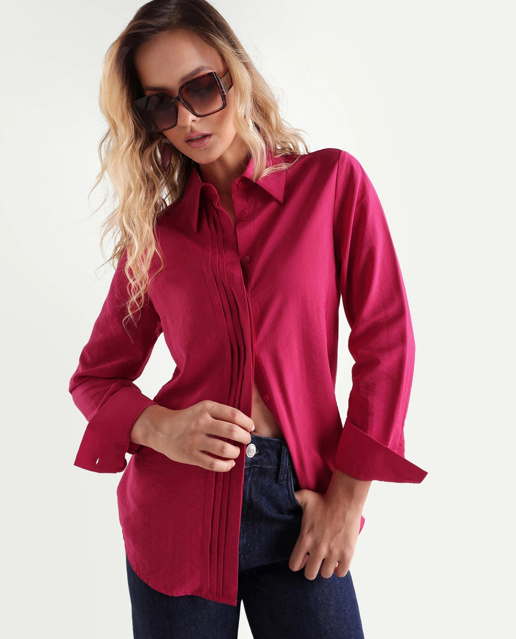 Rareism Women's Mibo Pink Plain Viscose Regular Full Sleeve Shirt