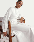Rareism Women's Miko Off White Cotton Full Sleeve Mandarin Collar A-Line Embroidered Dress