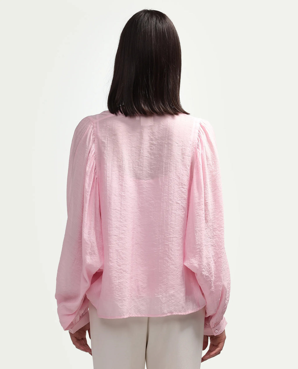 Rareism Women's Minis Light Pink Viscose Full Sleeve Band Collar Regular Top