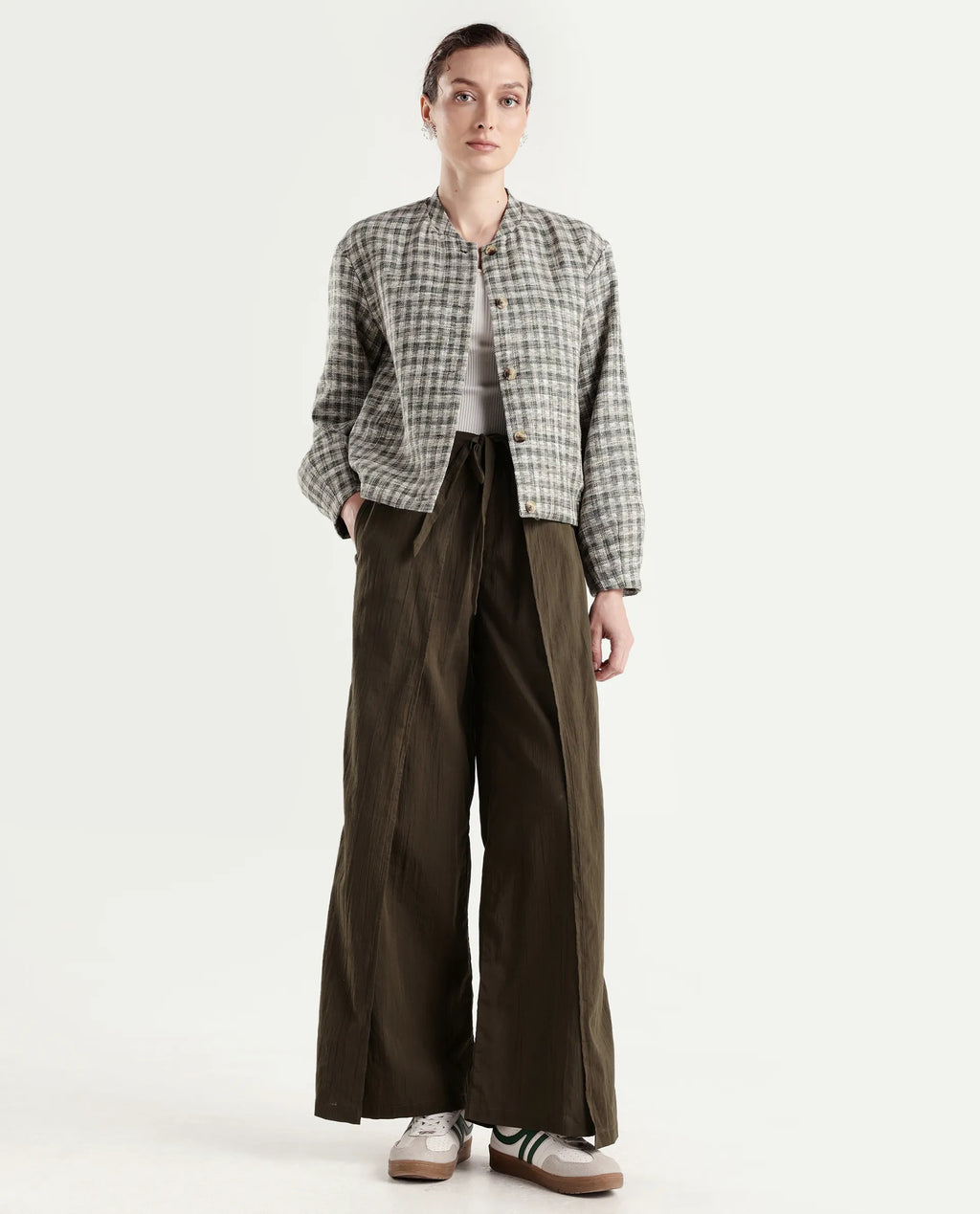 Rareism Women's Ronuzy Olive Cotton Wrap Plain Trouser