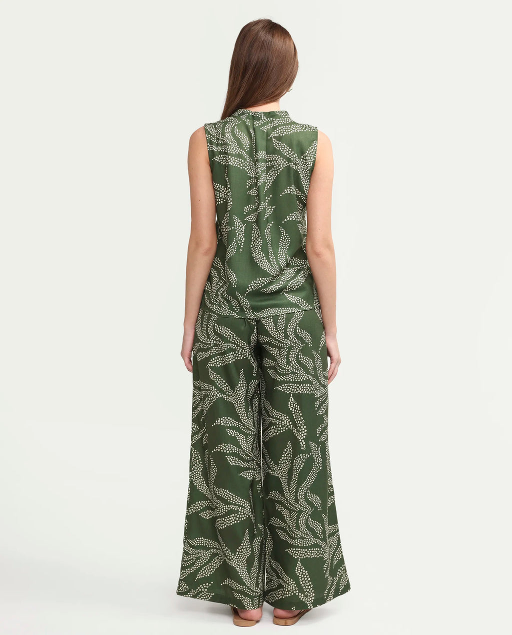 Rareism Women's Vadir-B Olive Polyester Wide Abstract Print Trouser