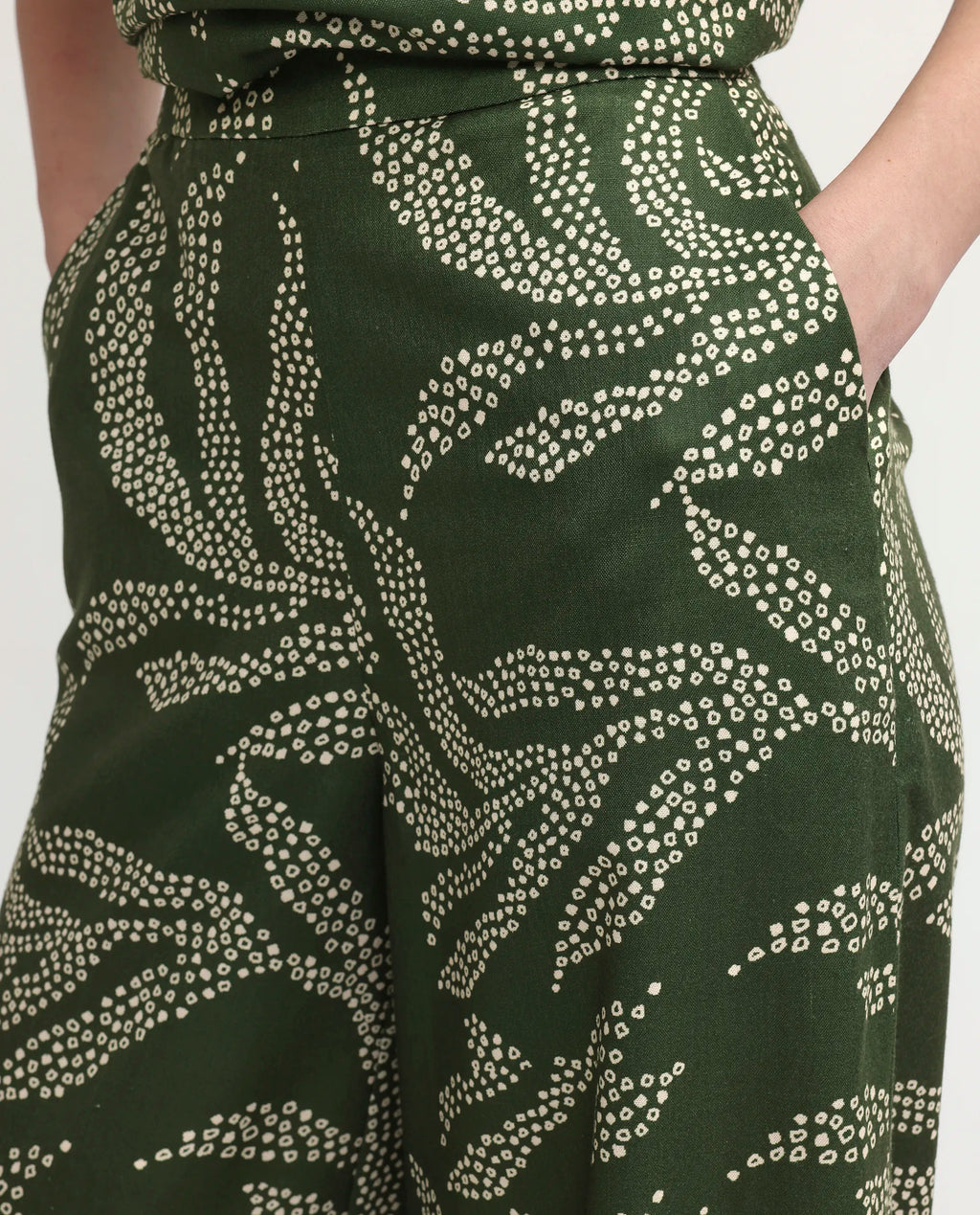 Rareism Women's Vadir-B Olive Polyester Wide Abstract Print Trouser
