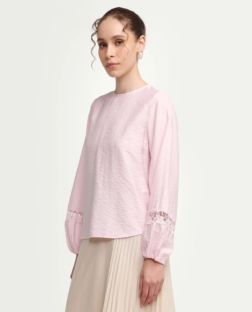Rareism Women's Vaeli Light Pink Viscose Blend Full Sleeve Crew Neck Relaxed Top