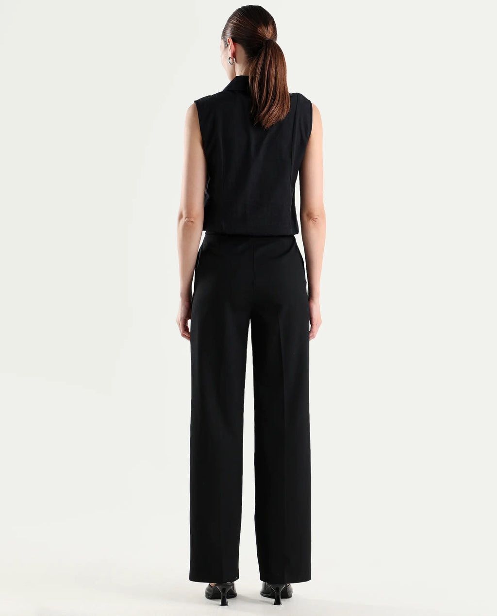 Rareism Women's Srait-1 Black Viscose Fabric Straight Plain Trouser