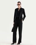 Rareism Women's Srait-1 Black Viscose Fabric Straight Plain Trouser