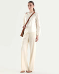 Rareism Women's Srait-1 Off White Viscose Fabric Straight Plain Trouser