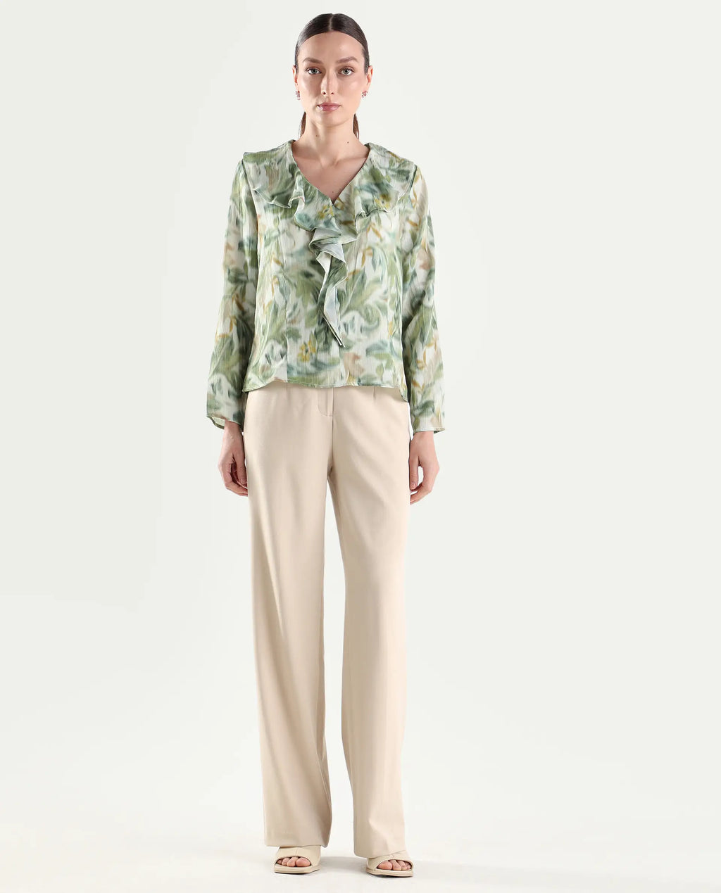 Rareism Women's Srait-1 Beige Viscose Fabric Straight Plain Trouser
