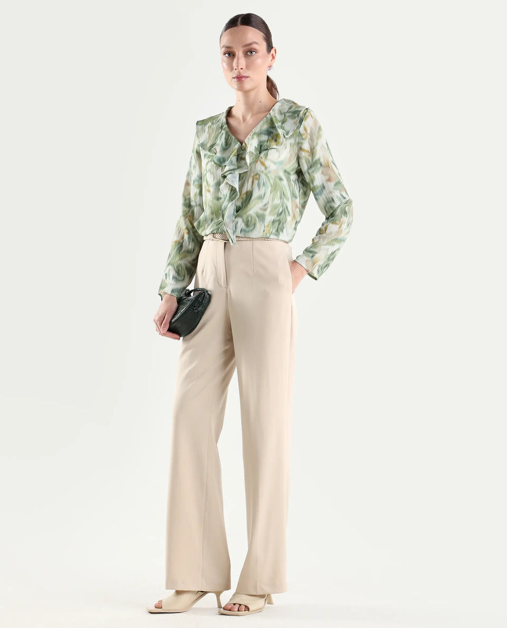 Rareism Women's Srait-1 Beige Viscose Fabric Straight Plain Trouser
