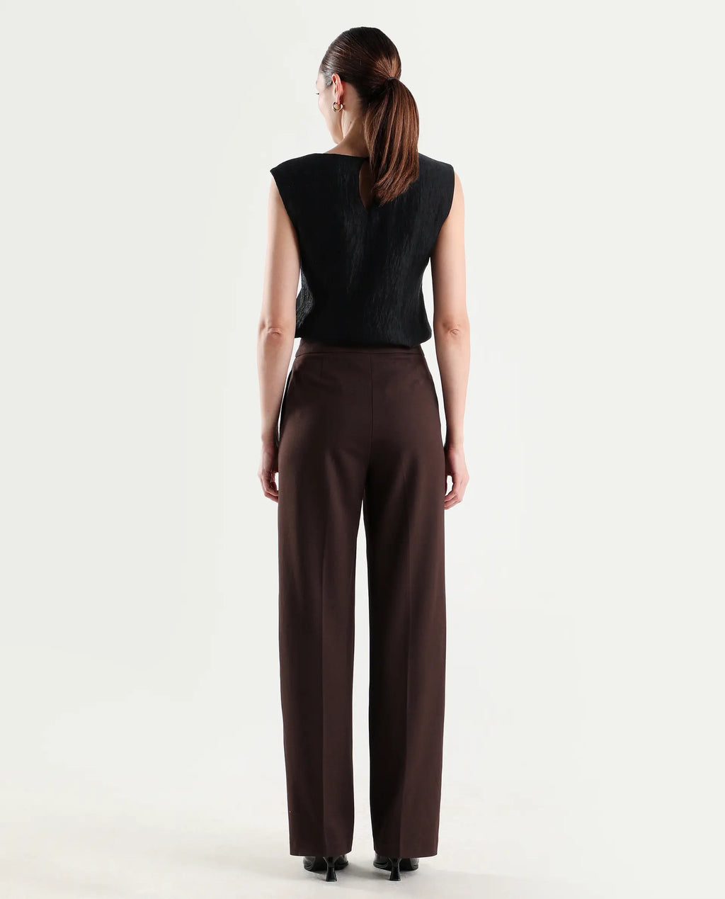 Rareism Women's Srait-1 Brown Viscose Fabric Straight Plain Trouser