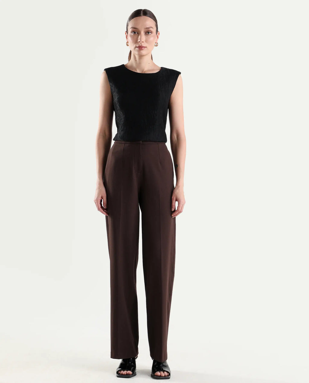 Rareism Women's Srait-1 Brown Viscose Fabric Straight Plain Trouser