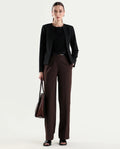 Rareism Women's Srait-1 Brown Viscose Fabric Straight Plain Trouser