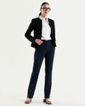 Rareism Women's Paper Navy Viscose Blend Fabric Tapered Plain Trouser