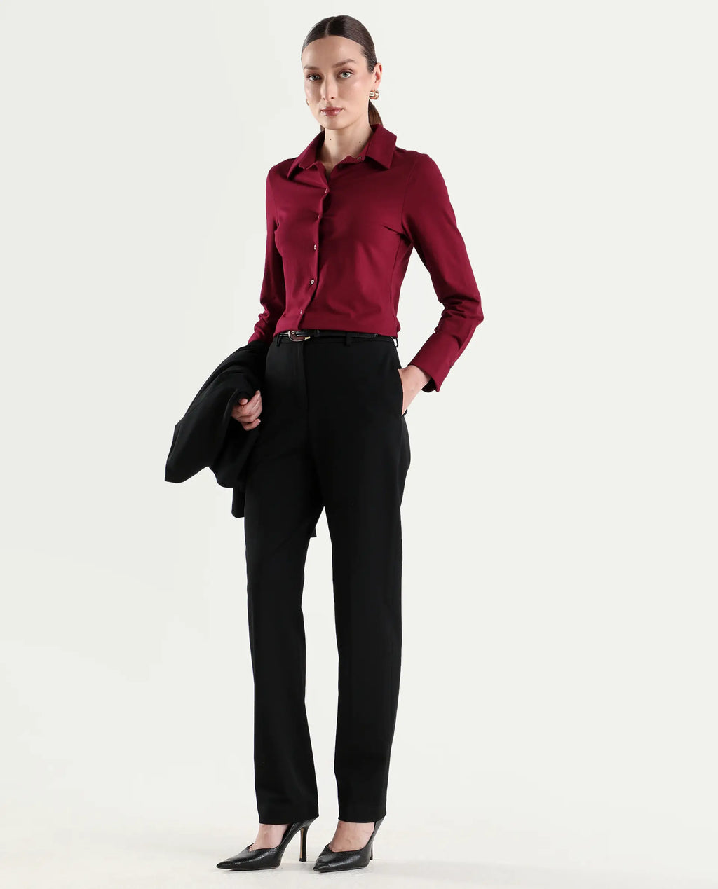 Rareism Women's Paper Black Viscose Blend Tapered Plain Trouser