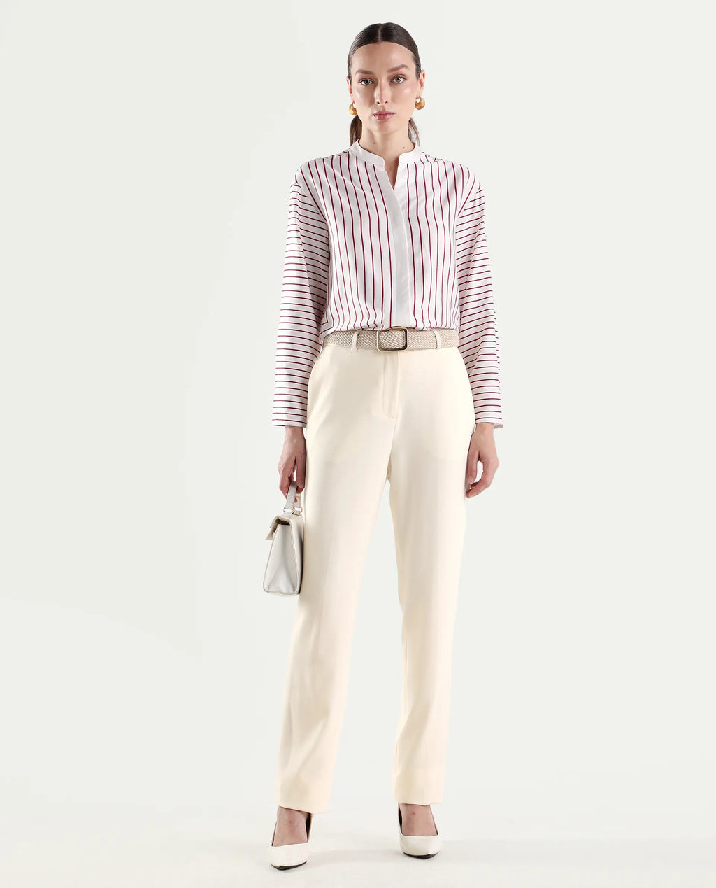 Rareism Women's Paper Off White Viscose Blend Tapered Plain Trouser