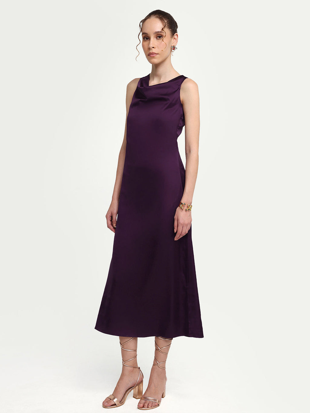 Rareism Women's Addina Purple Polyester Cowl Neck Pull-On Bodycon Plain Dress