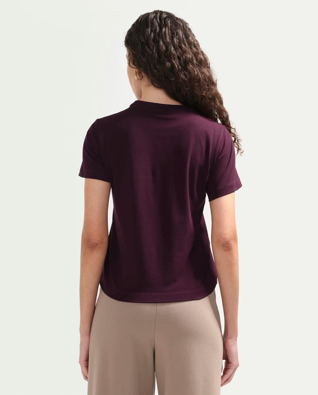 Rareism Women's Zism Dark Maroon Cotton Blend Crew Neck Pull-On Regular Graphic Print T-Shirt