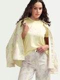 Rareism Women's Zelly Light Yellow Cotton Crew Neck Pull-On Regular Object Print T-Shirt