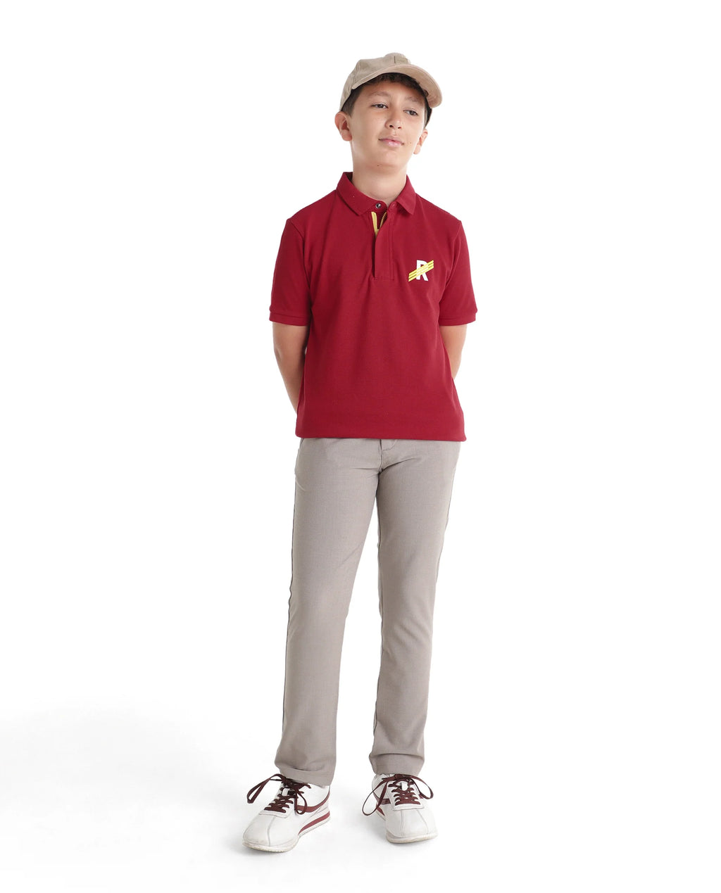 Rare Ones Kids Palmi Red Cotton Fabric Button Closure Regular Fit Polo