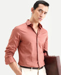 Rare Rabbit Men's Amask Dusky Rust Cotton Fabric Full Sleeve Spread Collar Regular Fit Plain Shirt