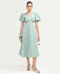 Rareism Women's Haxa Dusky Green Cotton Half Sleeve V-Neck Fit And Flare Plain Dress