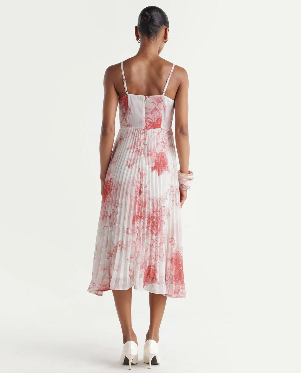 Rareism Women's Henvo Off White Polyester Tube Neck Fit And Flare Floral Print Dress