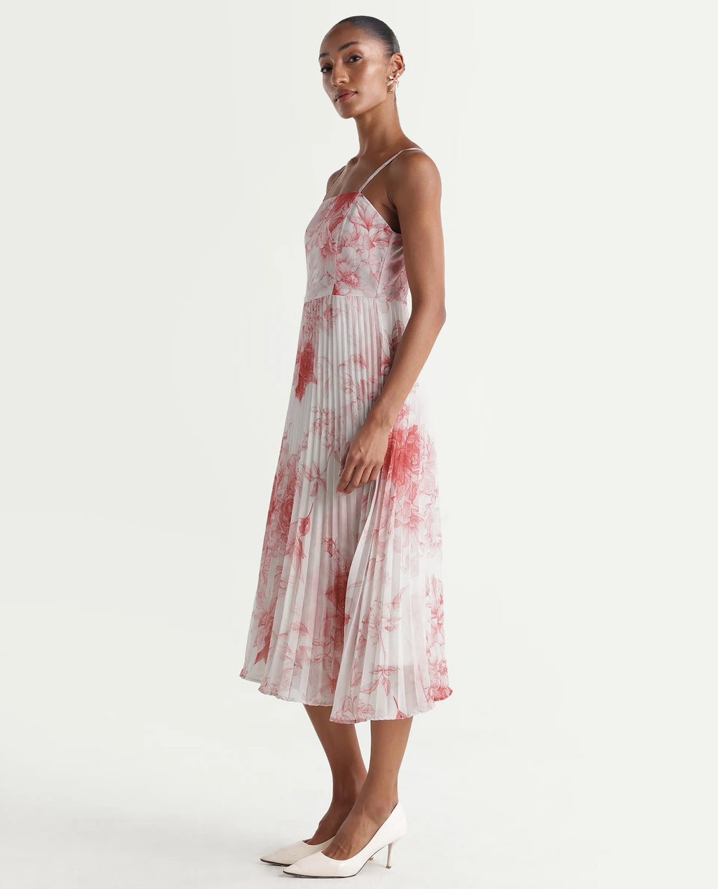 Rareism Women's Henvo Off White Polyester Tube Neck Fit And Flare Floral Print Dress